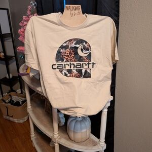 Gildan Women's Short Sleeve Tee - Cream with Leopard Print